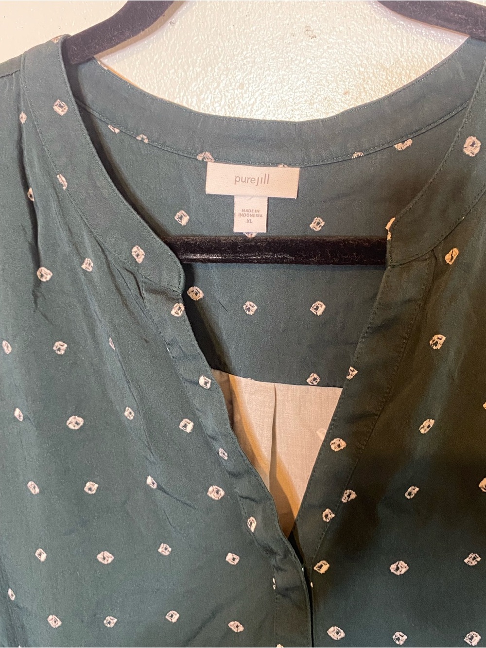 PureJill 100% Lenzing Emerald Green White Print 3/4 Sleeve Pocket Tunic Top - Picture 2 of 8